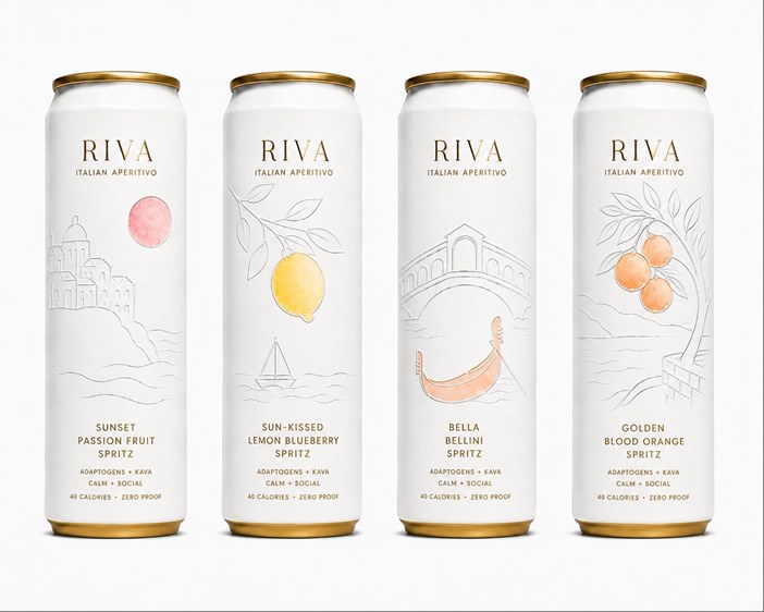 The four original Riva beverage can designs