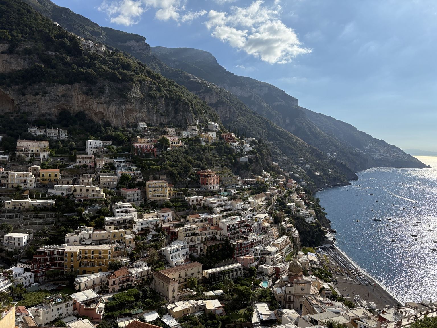 Panoramic view of Positano and the Amalfi Coast