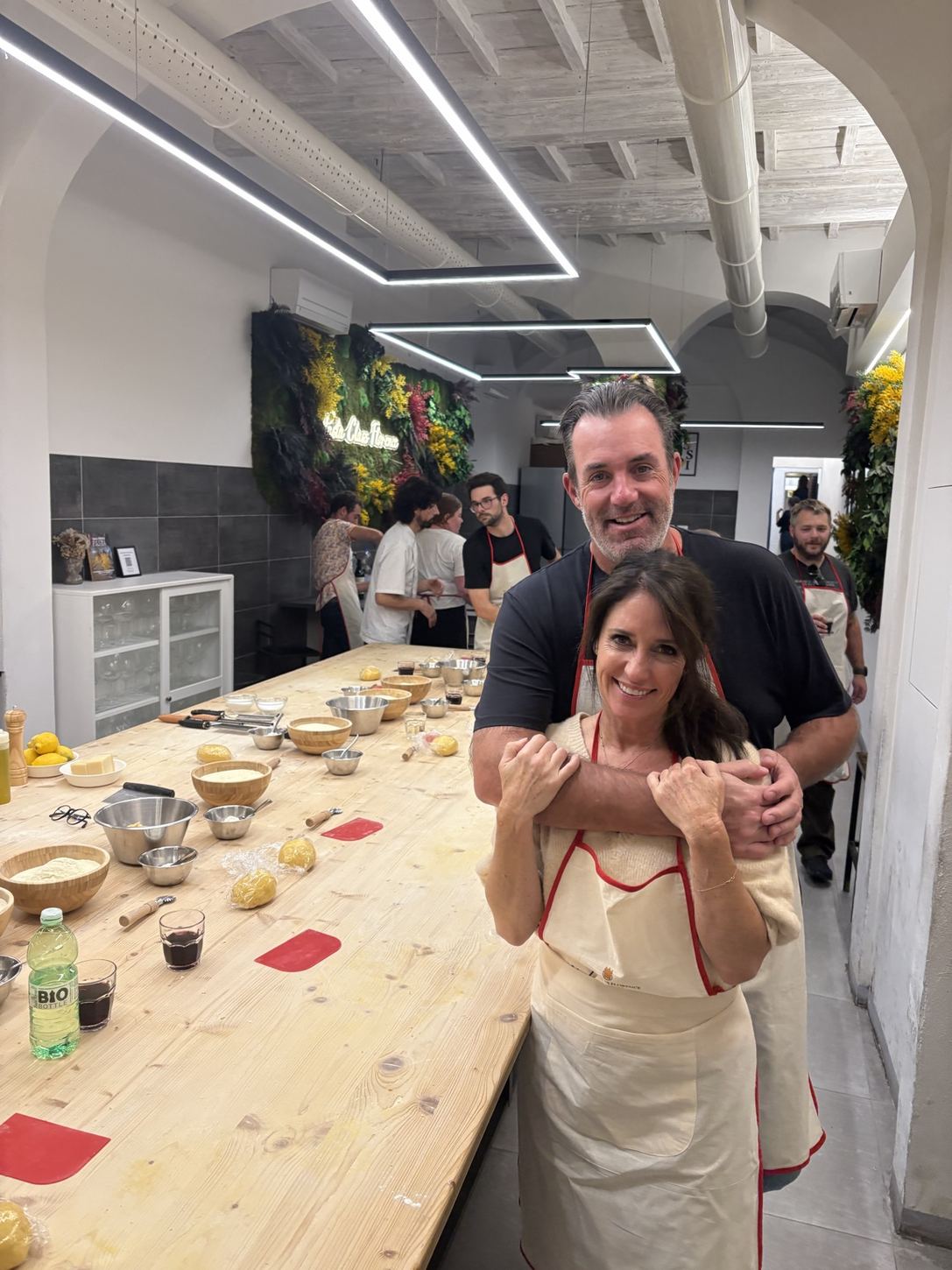 Jen and Brian together at an Italian cooking class